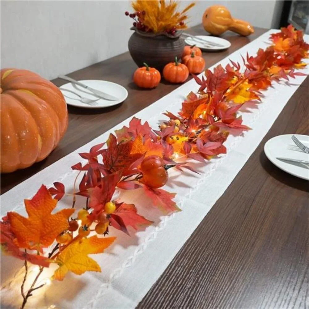 Fall Garland with Lights Timer 6.2FT Autumn Garlands Maple Leaves Pumpkin Berry